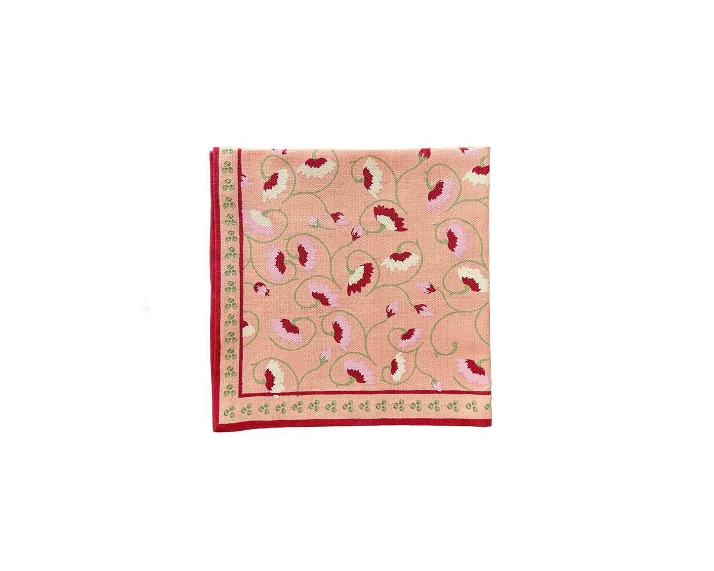 La Leccia in dark pink a floral motif on a hand screen printed cotton
