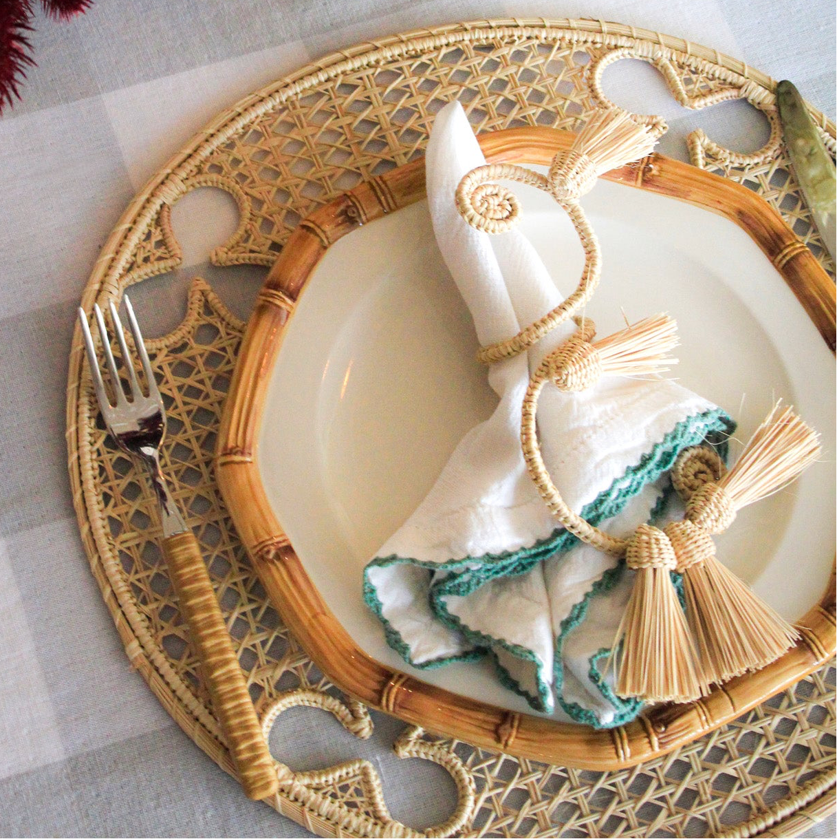 Olive motif charger styled on Italian-inspired table