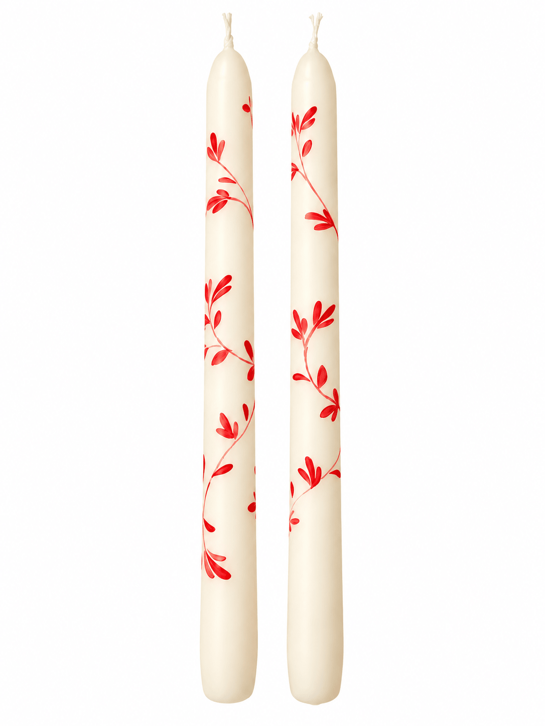 Pair of Hand-Painted Taper Candles in Red - Casa Stilo