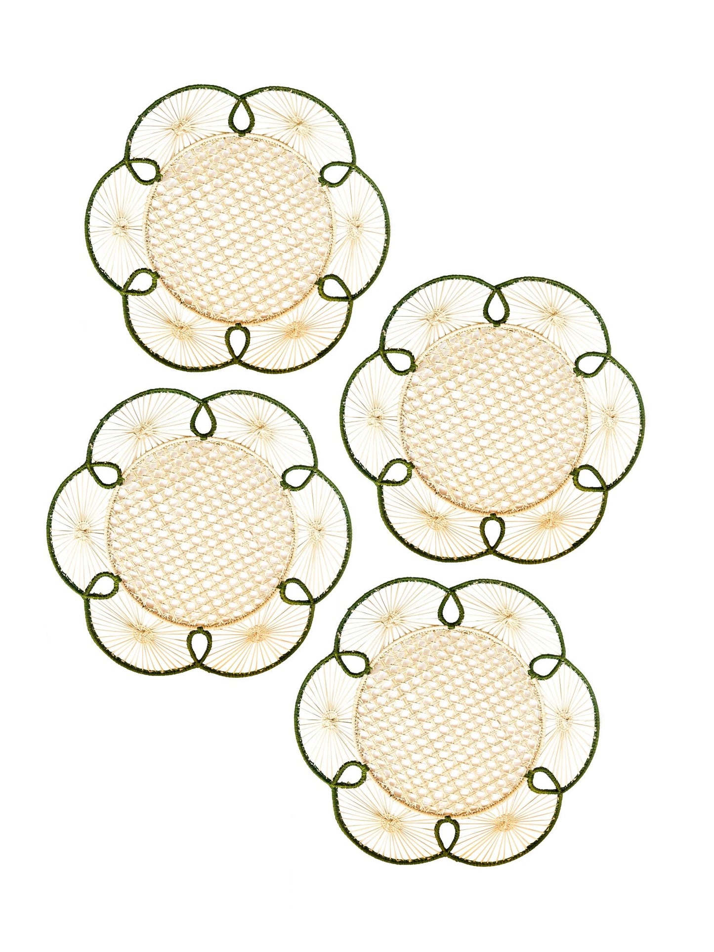 Set of 4 Flora Chargers in Green- Floral Shaped Charger