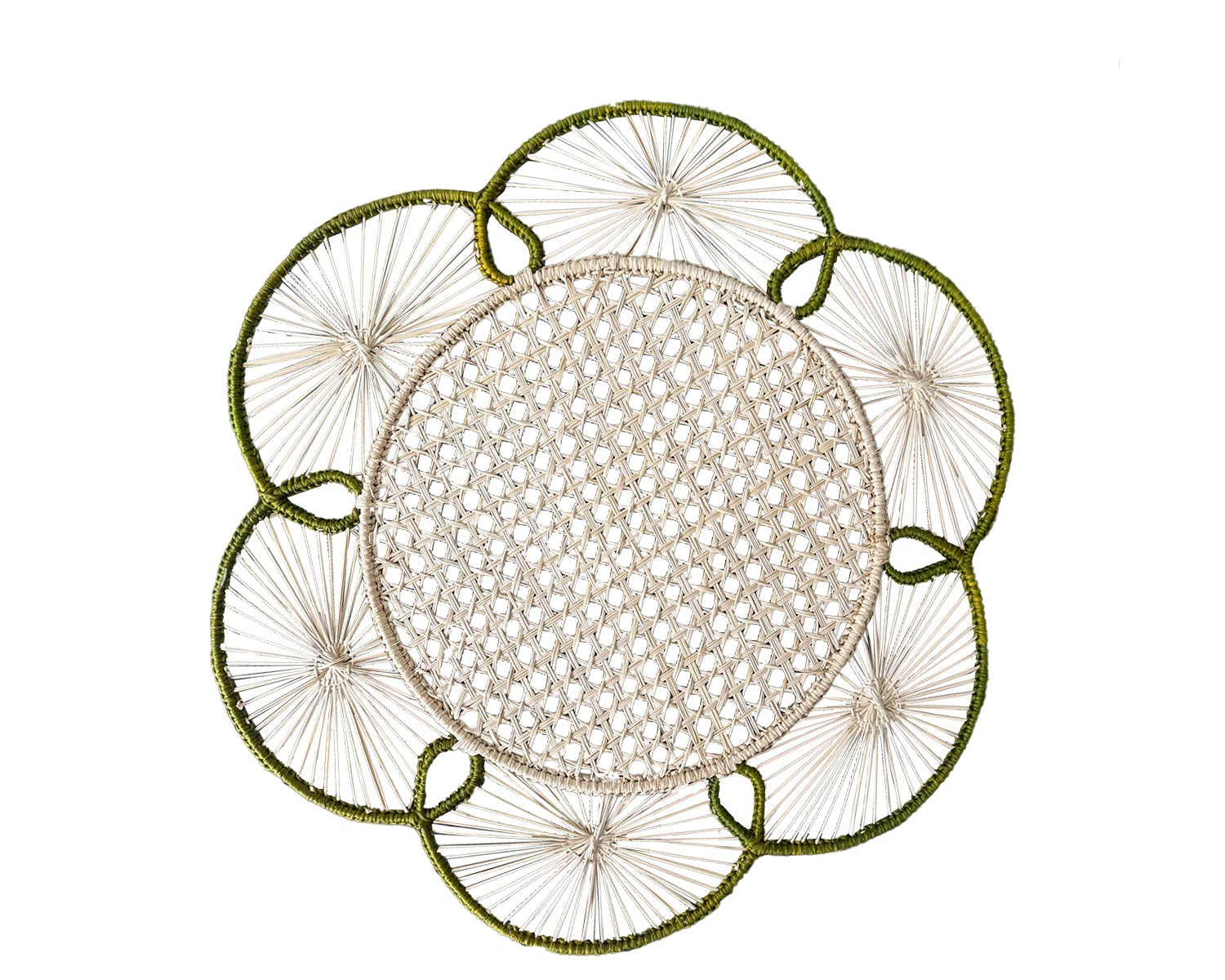 Decorative floral, iraca charger in green 