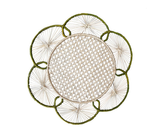 Decorative floral, iraca charger in green 