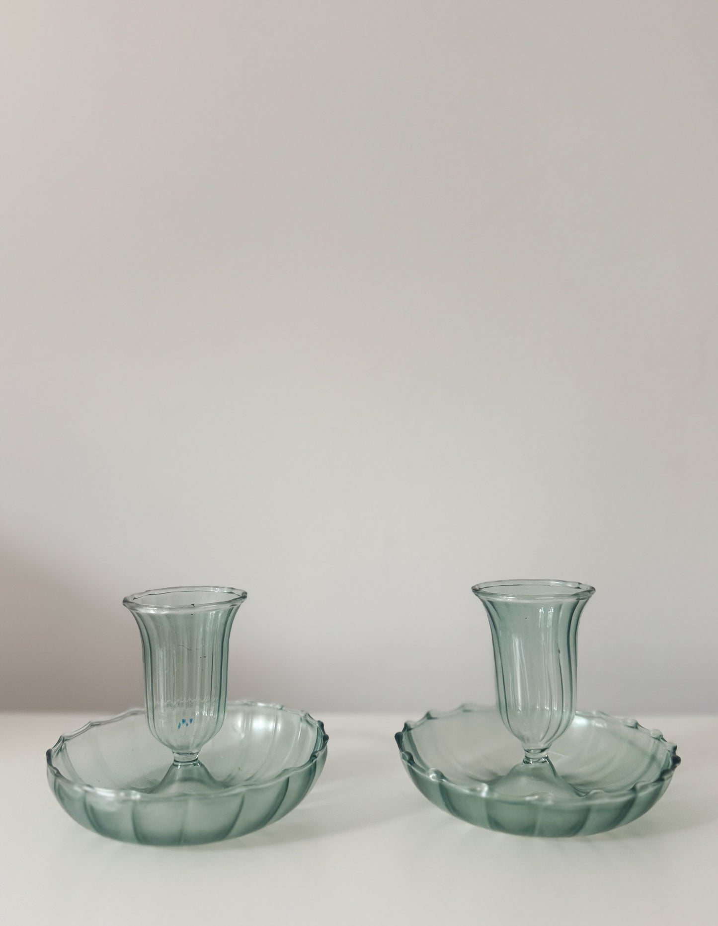Set of Fluted Candle Holders – Green