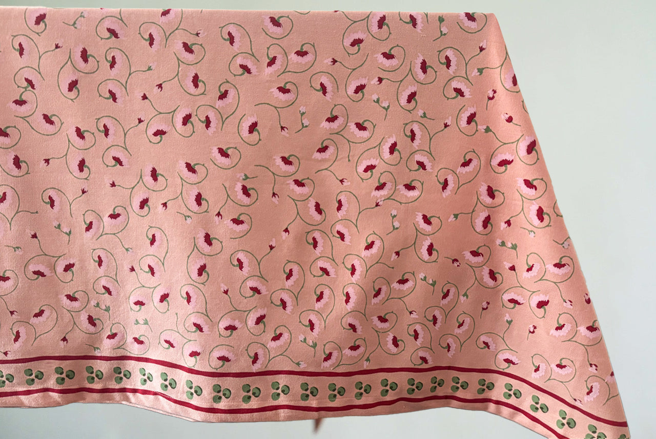 La Leccia Dark Pink Hand Screen printed tablecloth 