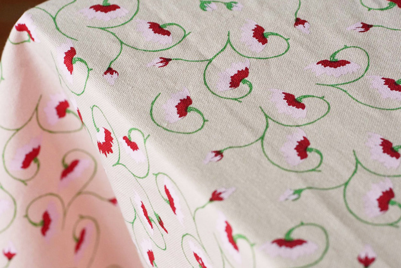 La Leccia light pink floral tablecloth hand screen printed on cotton 