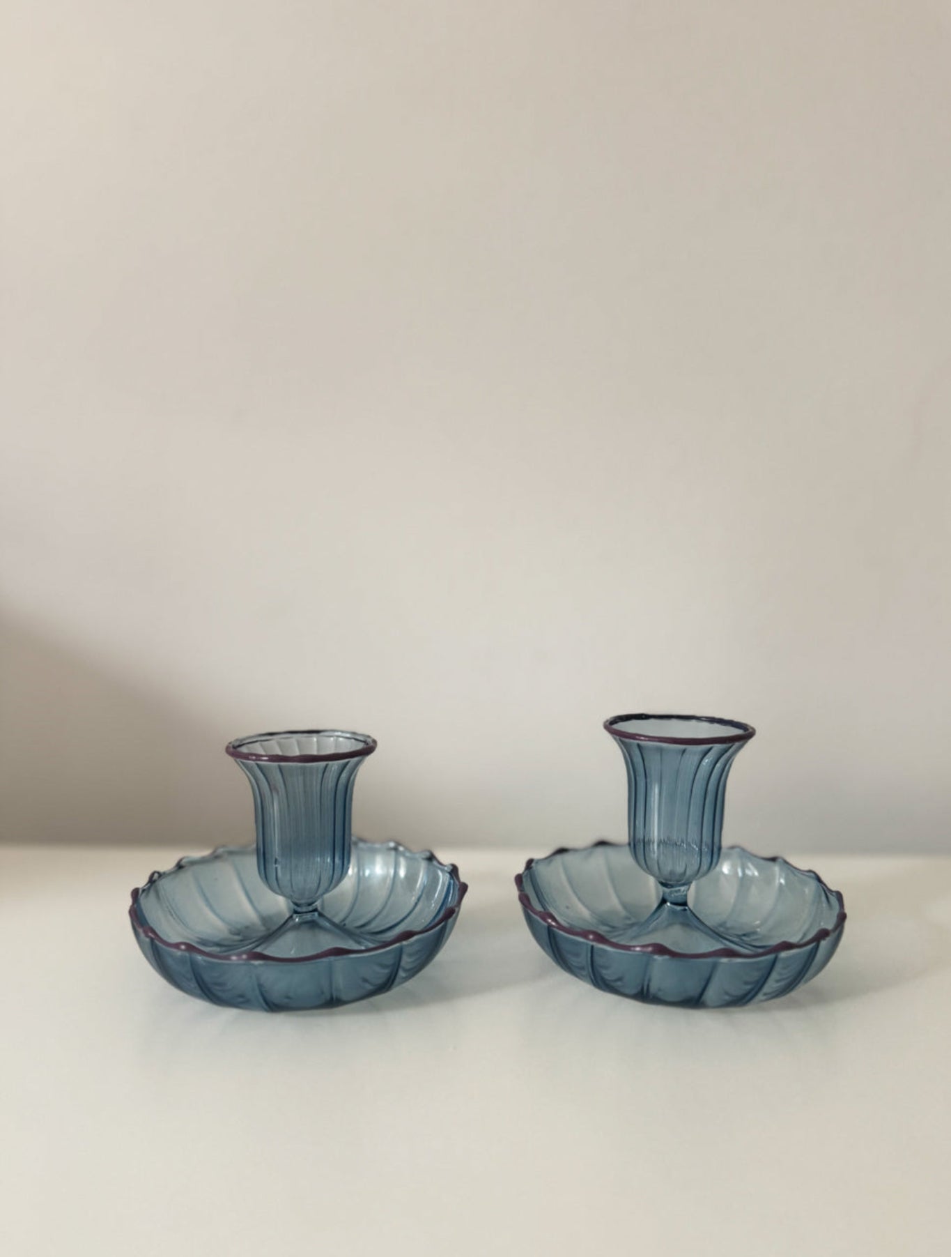 Set of Fluted Candle Holders – Blue