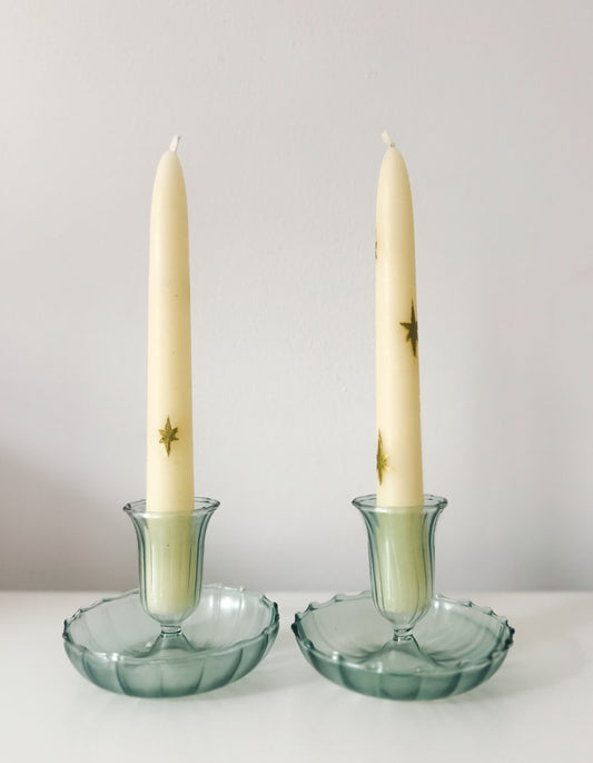 Set of Fluted Candle Holders – Green