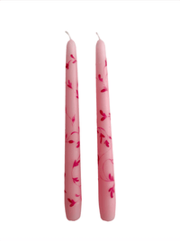 Pair of Hand-Painted Taper Candles in Pink