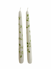 Pair of Hand-Painted Taper Candles in Green