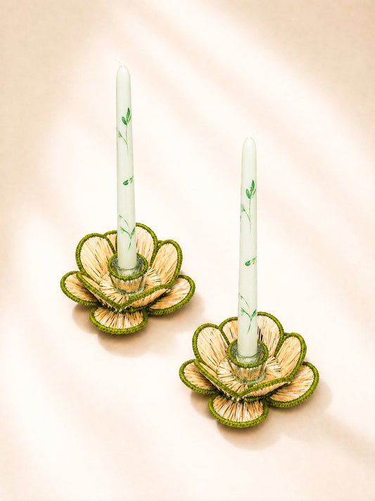 Hand - Painted Tapered Candles in Green - Casa Stilo