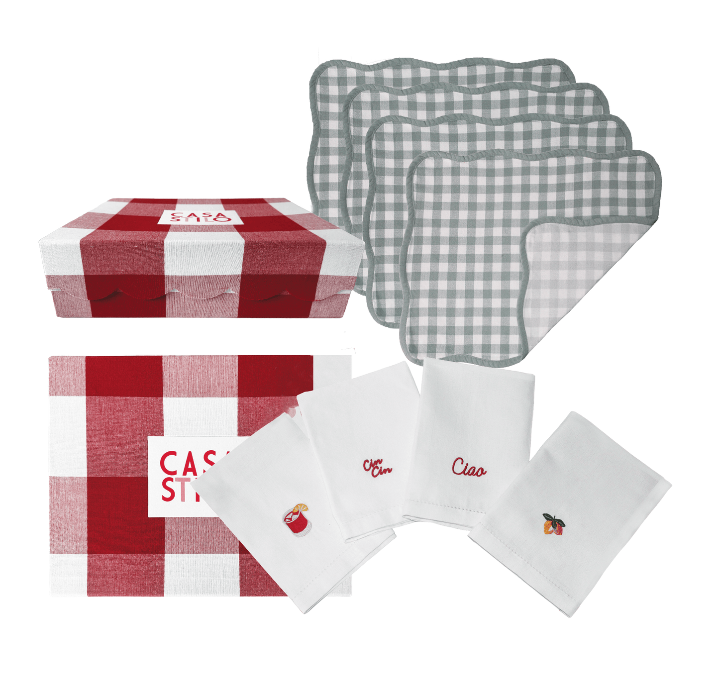 Italian-inspired table setting gift box with placemats and napkins
