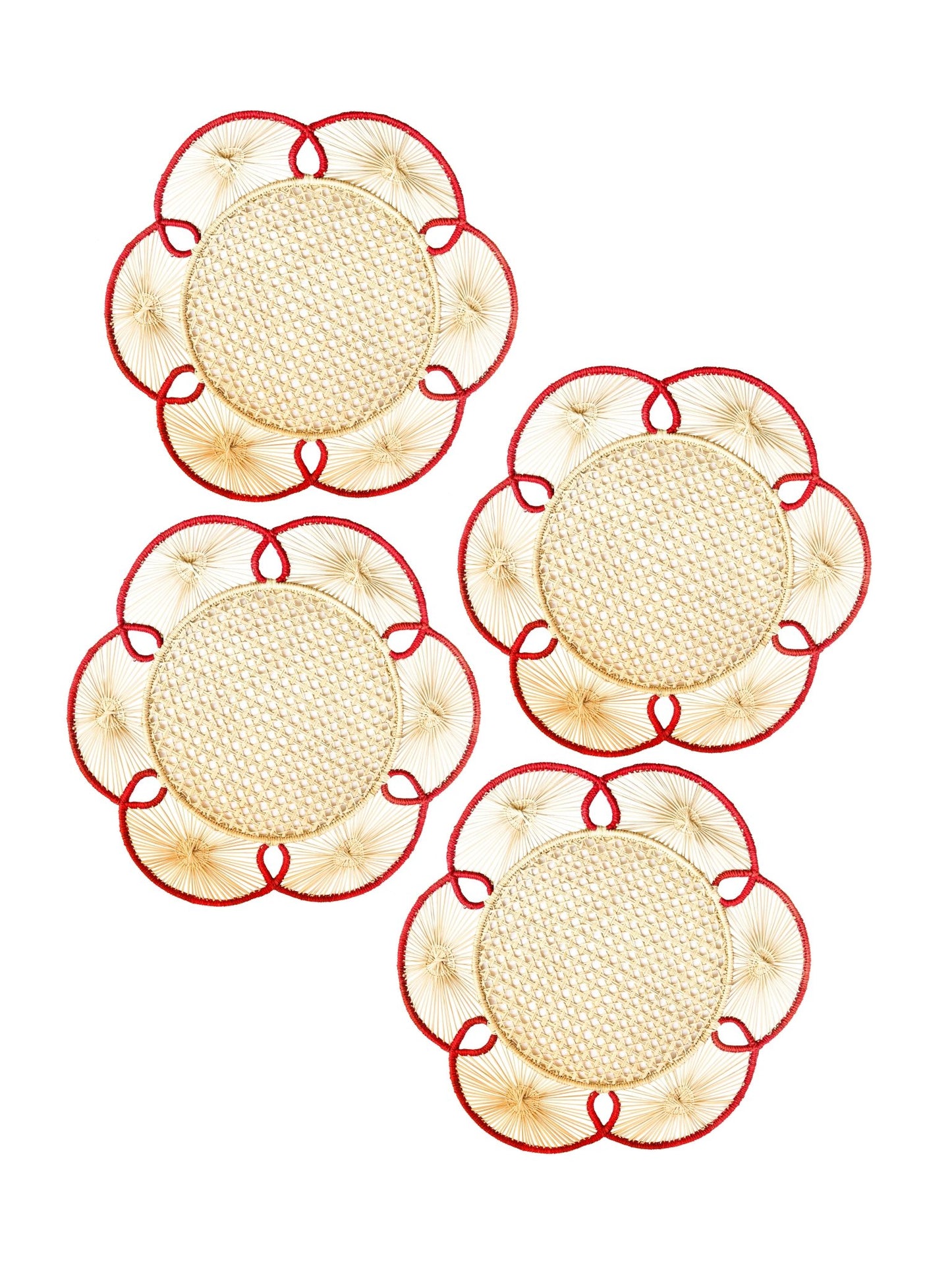 Set of 4 Flora Chargers in Red- Floral Shaped Charger