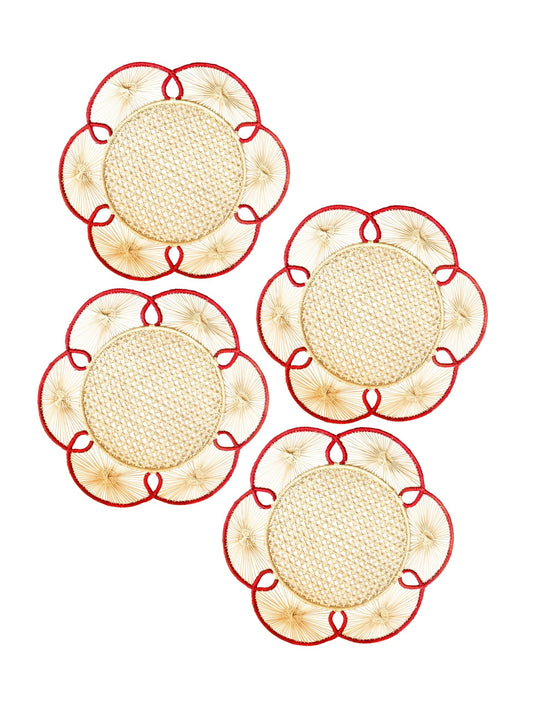 Set of 4 Flora Chargers in Red- Floral Shaped Charger