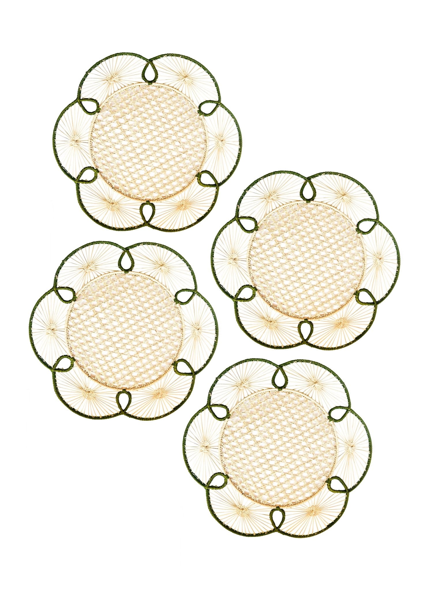 Set of 4 Flora Chargers in Green- Floral Shaped Charger